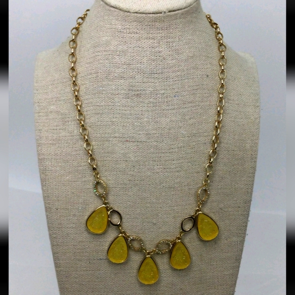 Banana Republic Yellow Tear Drop Druzy Stone Necklace 17" EUC